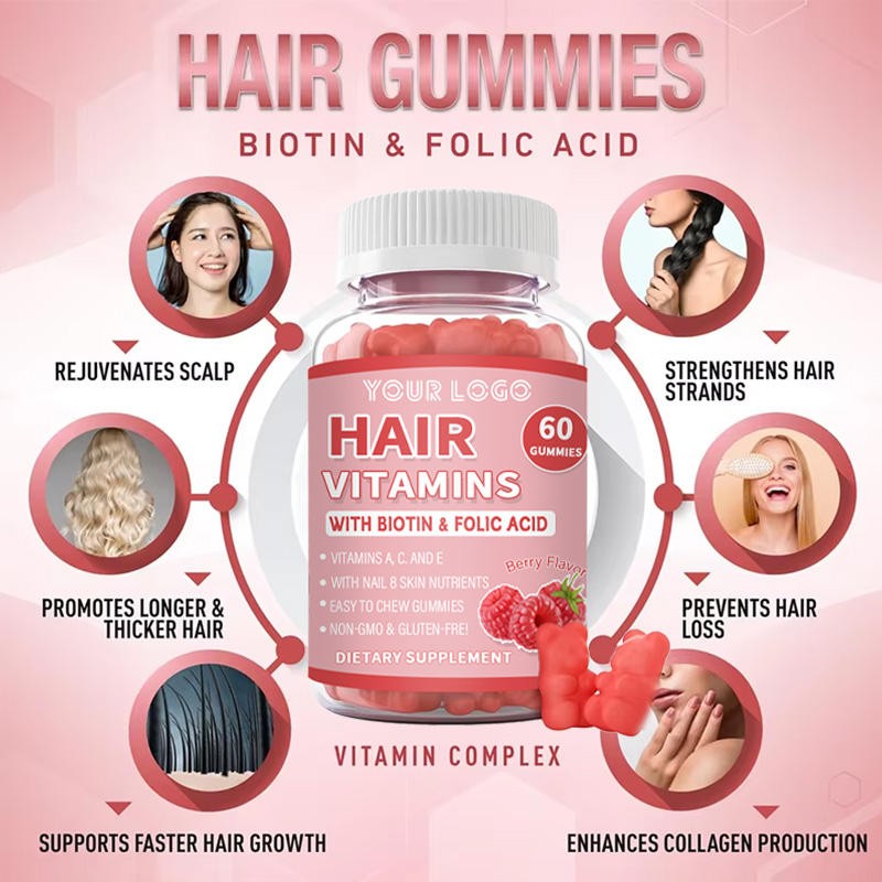 Biotin Vitamin Gummies with Vitamins a C E & Folic Acid for Hair Growth, Reduce Hair Loss, Nail Health - Hair Care Supplement