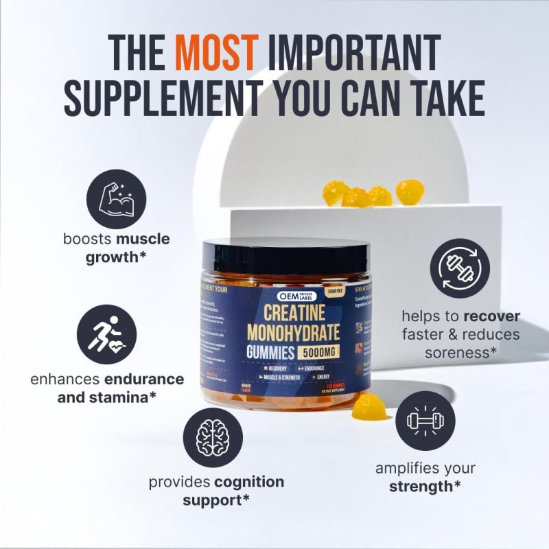 Private Label Pre Workout Supplement Creatine Monohydrate Energy Gummy Creatine Gummies for Muscle Growth and Energy Boost