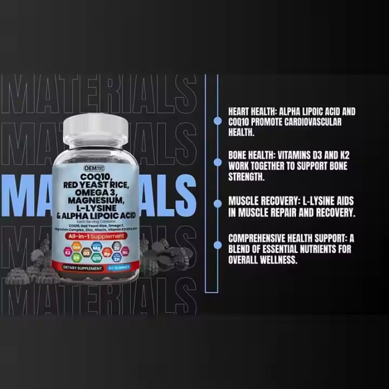 L-lysine Omega 3 Alpha Fatty Acids Coenzyme Q10 Amino Acid Gummies All in One Vegetarian Supplements Promote Overall Health