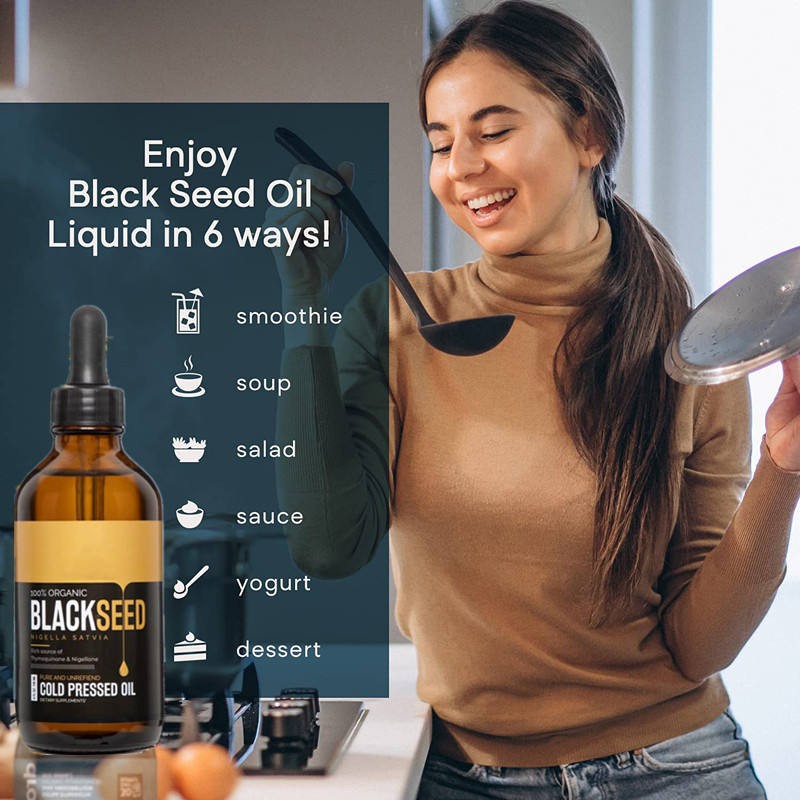 Organic Black Seed Oil Liquid Drops - Cold-Pressed Immune Support Supplement, Natural Wellness Booster