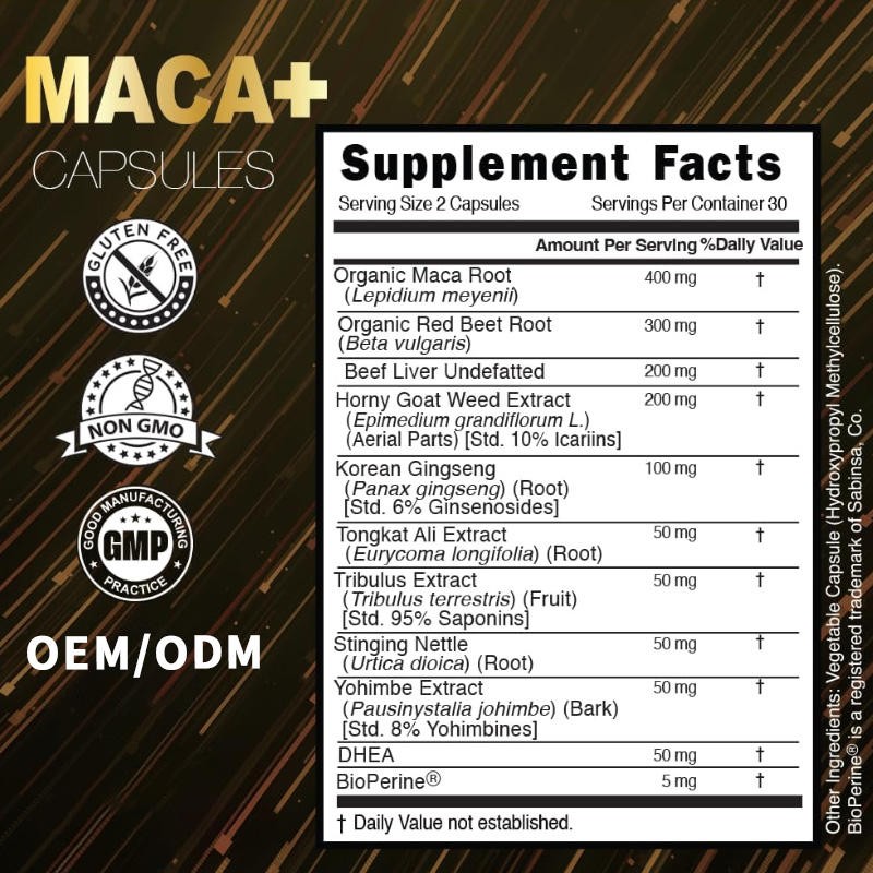 Organic Maca Plus Capsules 11-in-1 Formula with Bioperine, 60 Gluten-Free Capsules for Energy & Endurance Support