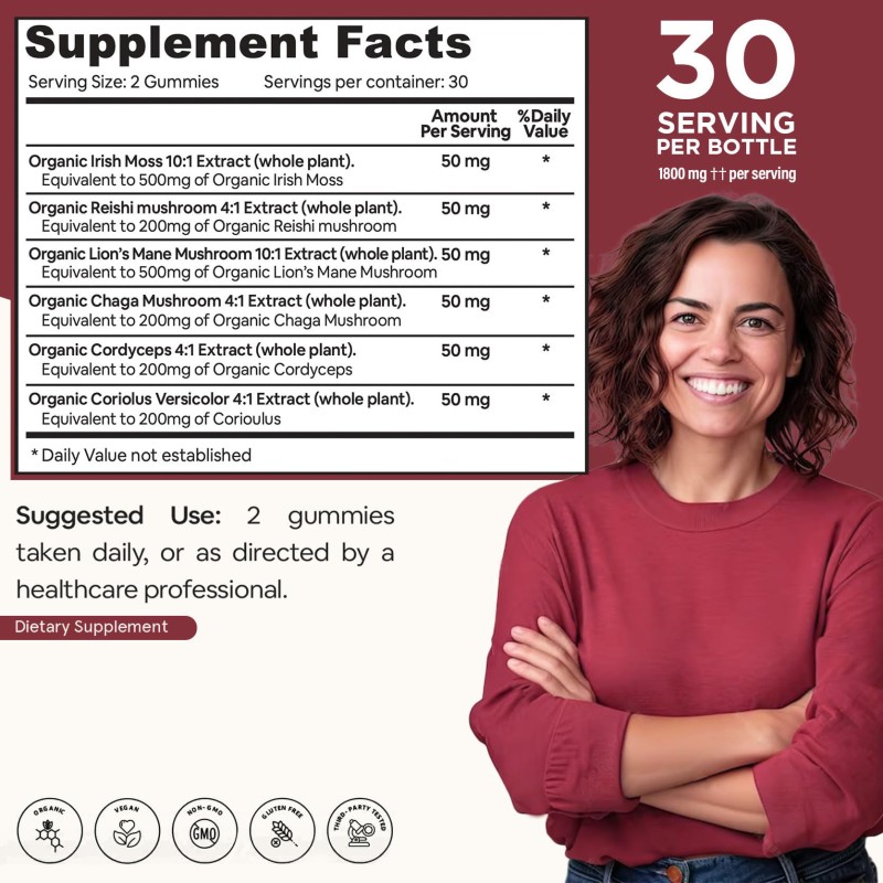 OEM Private Label Sea Moss with Shrooms Gummies - 6 in 1 Superfood Supplement