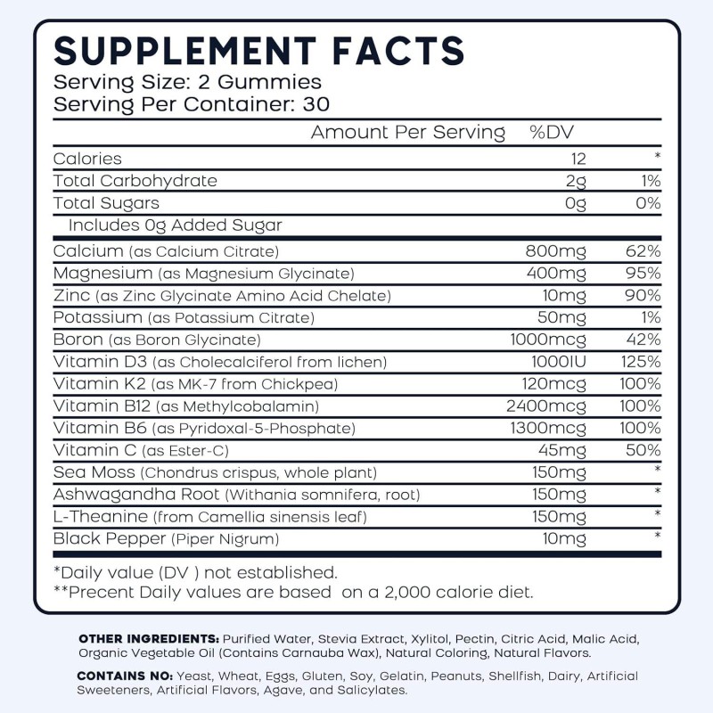 Premium Bone and Muscle Support Gummies Calcium Magnesium Zinc with Vitamin D3 & K2 Vitamins Supplement