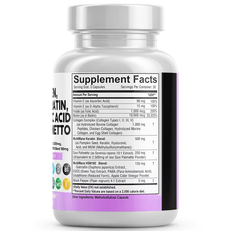 Collagen Biotin Keratin Saw Palmetto Hyaluronic Acid Capsules Vitamin DHT Blocker for Hair and Skin Health for Adults