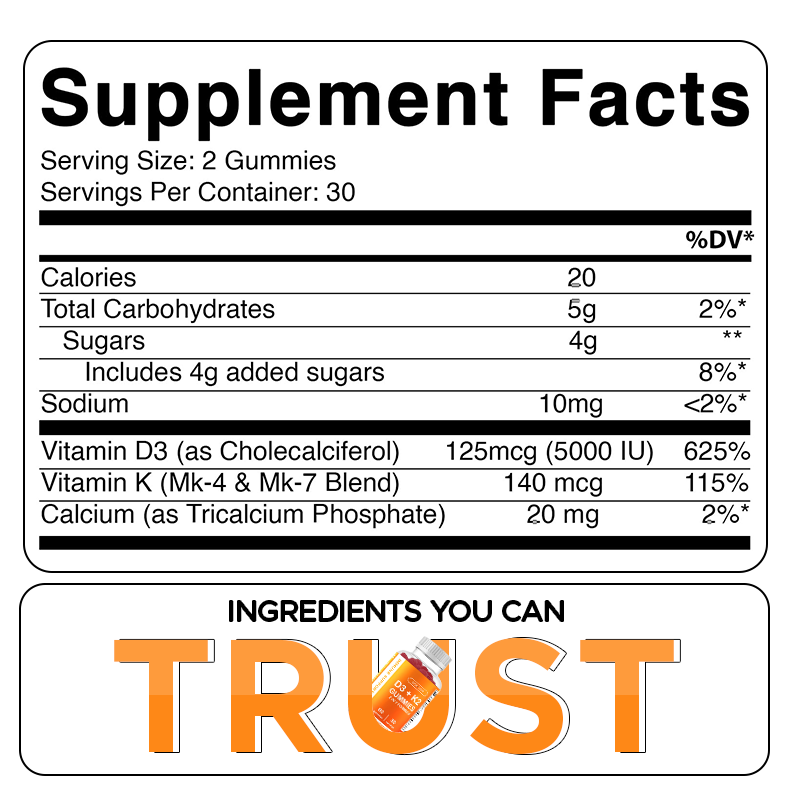 High-quality Vitamin D3 K2 Adult Gummy Candy 5000 International Units Vitamin D3 Immune Support Vitamin Gummy Candy