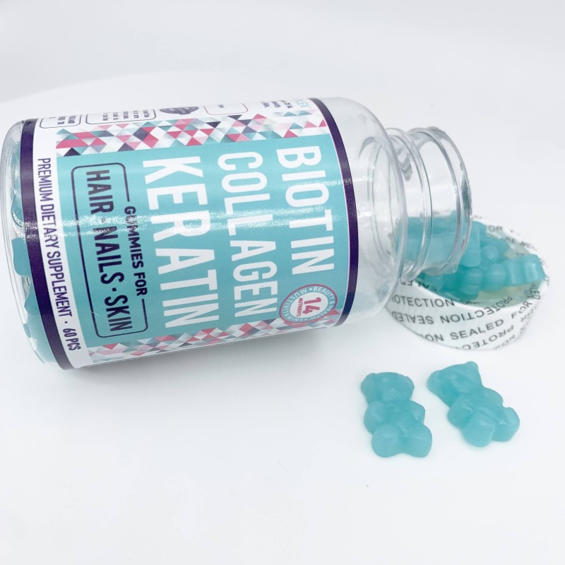 Biotin Collagen Keratin Gummies for Hair Growth and Skin Nail Support - Vegan Formula with Pectin Base