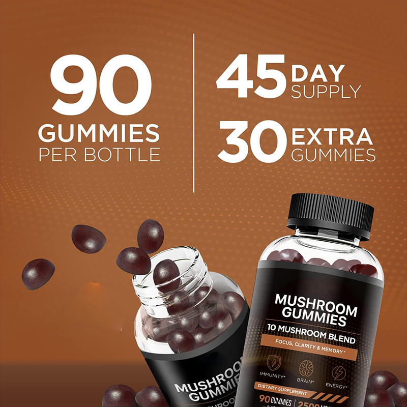 Mushroom Gummy Focus Memory Supplement Immune Support Brain Enhancement Vitamin for Men and Women