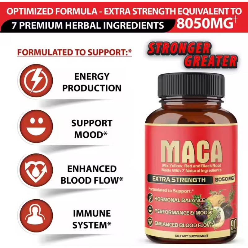 Private Label Men Energy Maca Capsule  Natural Herbal Supplements Black Maca Root Capsules for Performance Enhancement