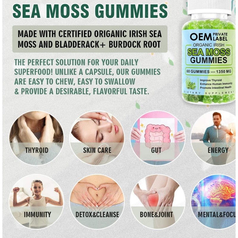 Premium Organic Sea Moss Gummies - Immune Support & Health Care - Vegan Irish Sea Moss Gummy