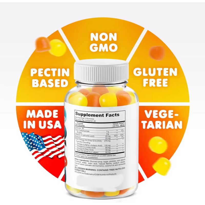 WELLBODY Halal Natural Organic Omega 3 DHA Kids Gummies for Vitamin and Brain Support | Private Label Factory Supply