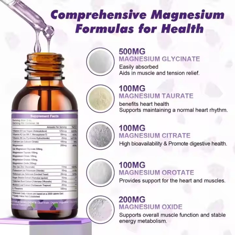 Sugar-Free 60ml Magnesium Liquid Drops Multivitamin Liquid Drops Dietary Supplement for Nerve&Brain Support