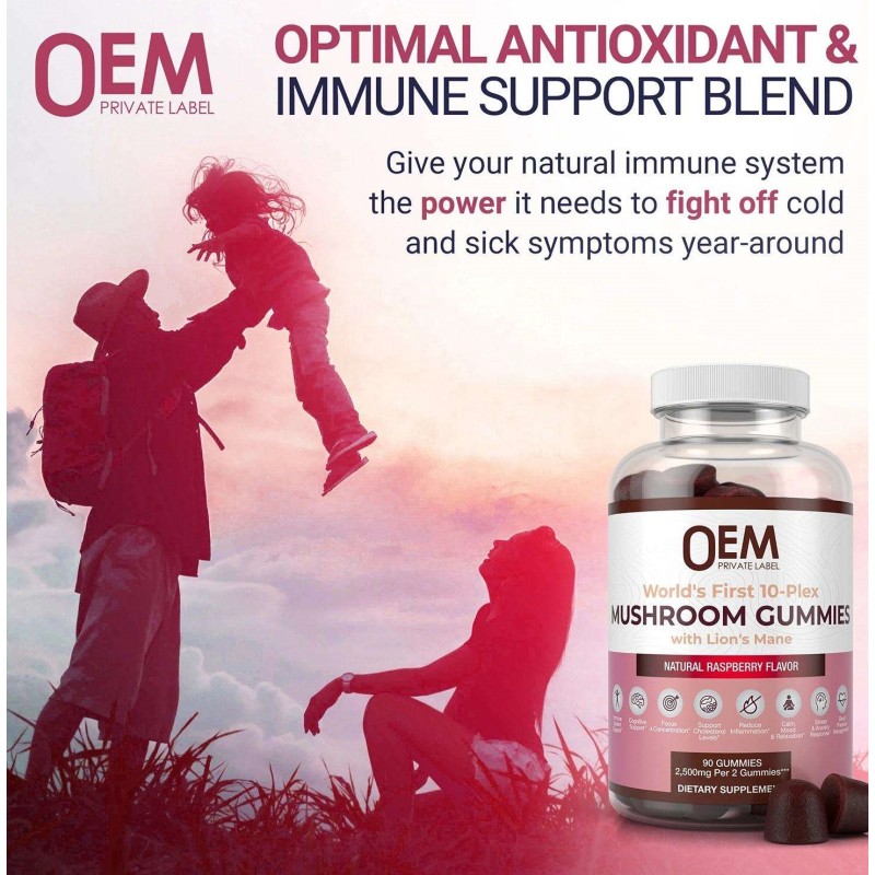 OEM Private Label Mushroom Complex Gummies - Lions Mane Nootropic Brain Boost Supplement