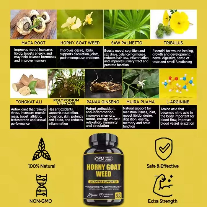 Men Health Excellent Supplement Horny Goat Weed Maca Capsules Natural Health Herbal Supplements Capsules Booster Energy