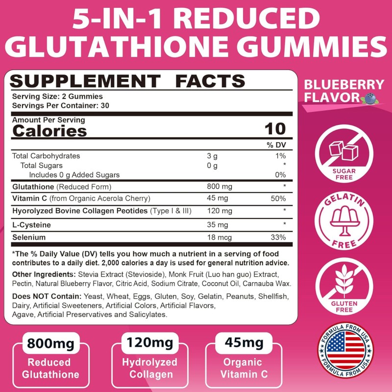 Glutathione Gummies with Vitamin C & Selenium - Ultimate Absorption Antioxidant Supplement for Anti-Aging and L-Cysteine Boost