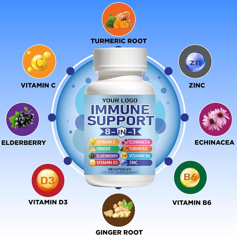 8-in-1 Immune Defense Booster Capsules: Zinc , Vitamin D3 , Vitamin C, Turmeric Curcumin Ginger for Adults Immunity Support