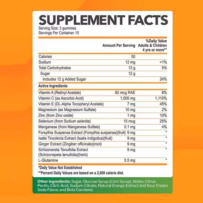High Potency 1000mg Vitamin C Gummies with Herbal Extracts for Immune Support Adults & Children Vegetarian Gummy Supplement
