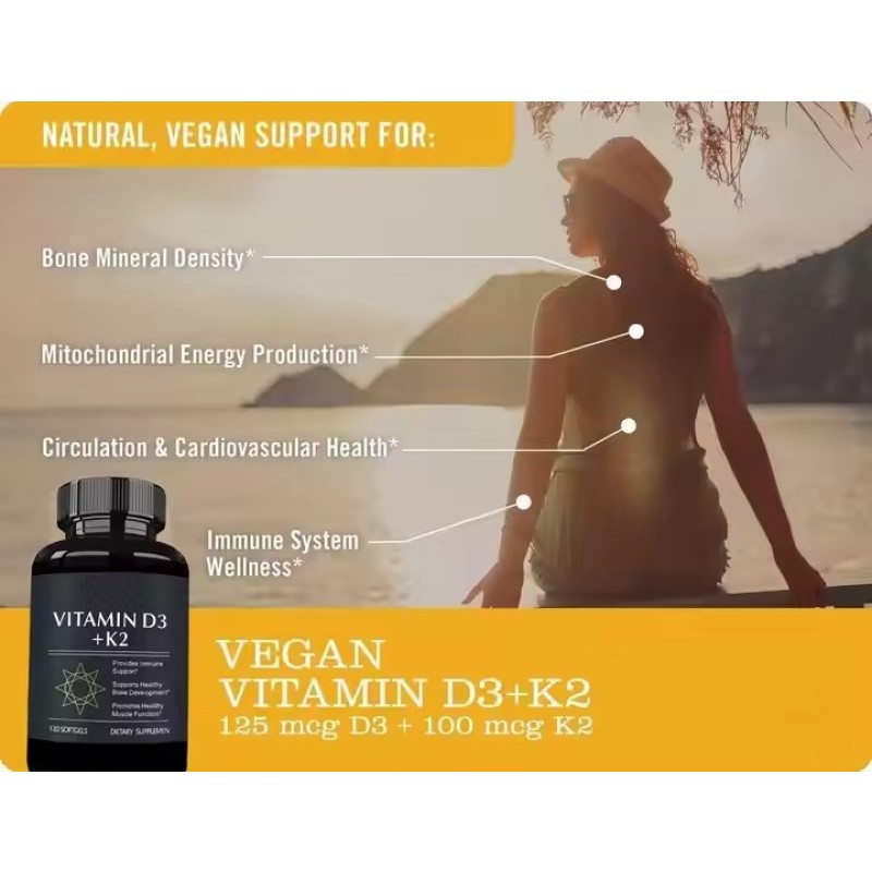 Vegan Softgel Vitamin D3 + K2 Multivitamin Soft Capsules Adult and Pregnant Softgels Immune Booster Suitable for All Ages