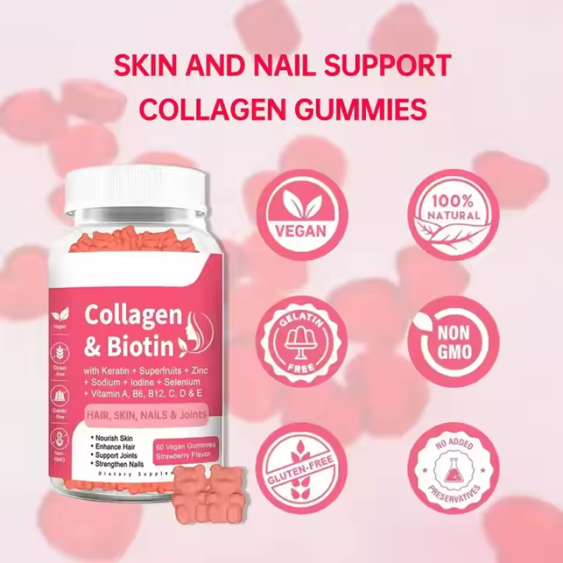 Collagen Biotin Gummies with Vitamin C & E - Hair Growth, Skin Glow & Nail Strength Supplement - ODM/EDM Chewable