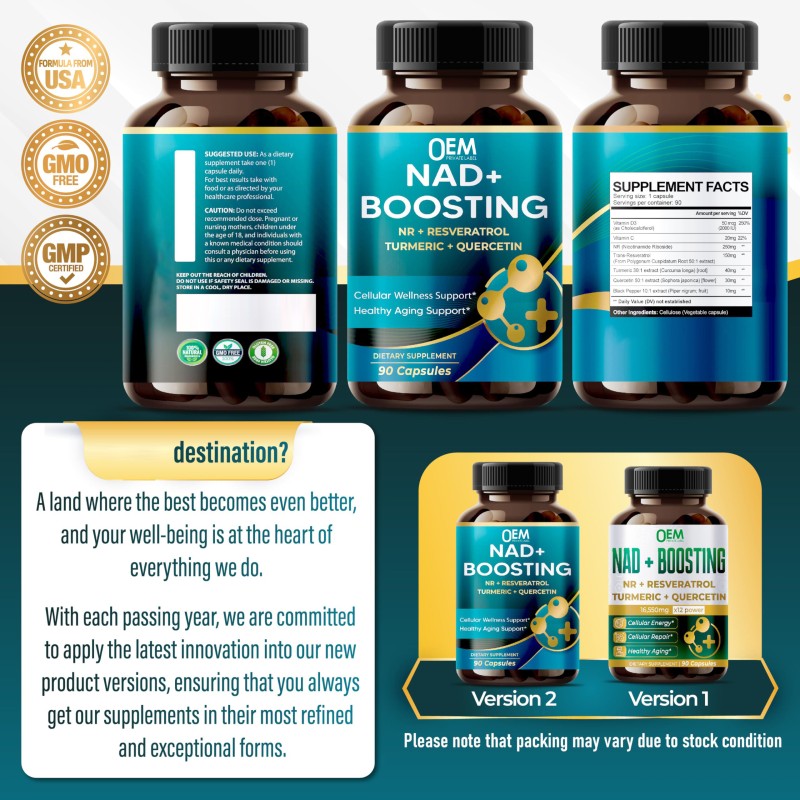 OEM Premium NAD+ Supplement with Trans Resveratrol, Berberine, Quercetin, Fisetin, and Milk Thistle for Enhanced Cellular Health