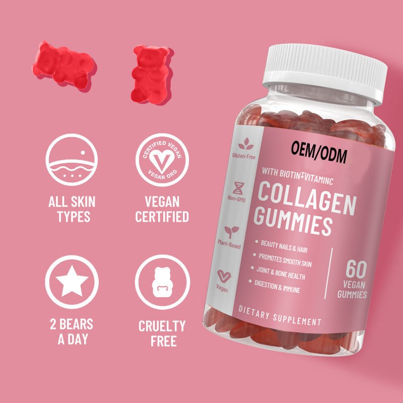 OEM Vegan Collagen & Biotin Gummies for Hair Growth - Beauty Skin Nails Supplement, Sugar-Free Chewable