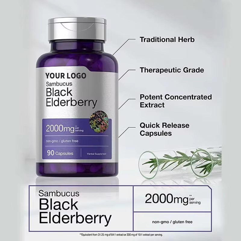 Vegetarian Supplement Black Elderberry Capsules Vitamin c and Zinc Vitamin Elderberry Supplement Immunity