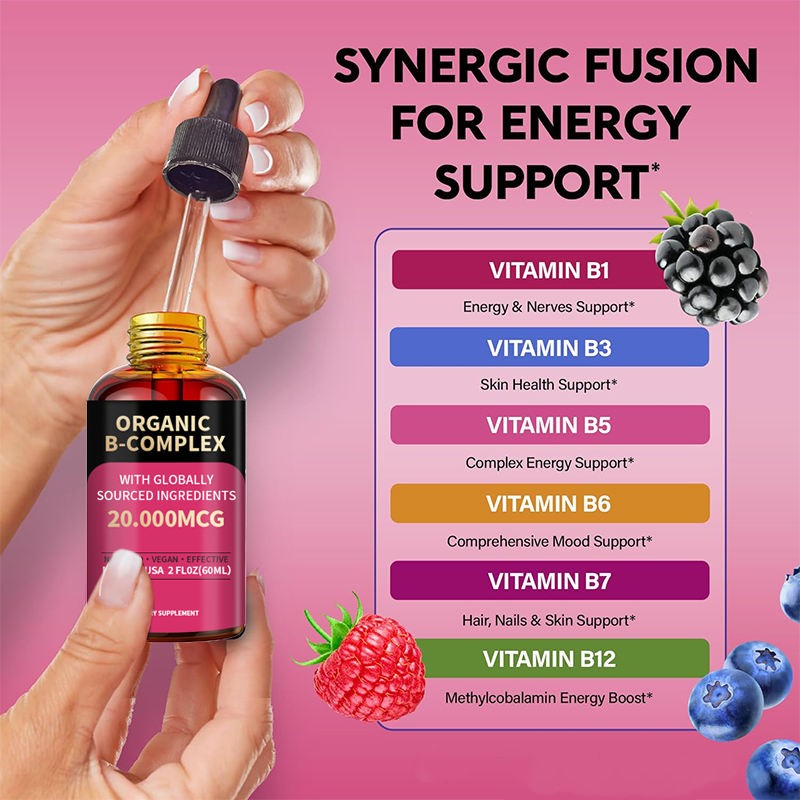 Organic B-Complex Liquid Drops (8-in-1 Formula) - Energy & Nerve Support for Daily Vitality