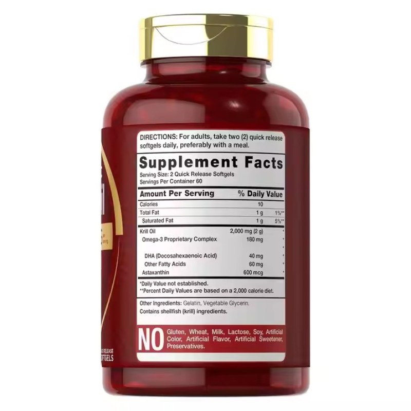 Wholesale Krill Oil 2000mg Soft Capsules Omega 3 EPA DHA Astaxanthin Supplements Red Krill Oil Softgels