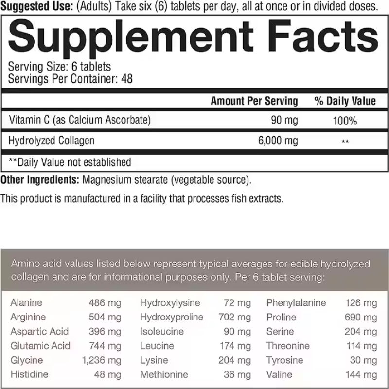 Hydrolyzed Collagen + Vitamin C Capsules -High Potency, Boosts Skin Elasticity & Hair Health