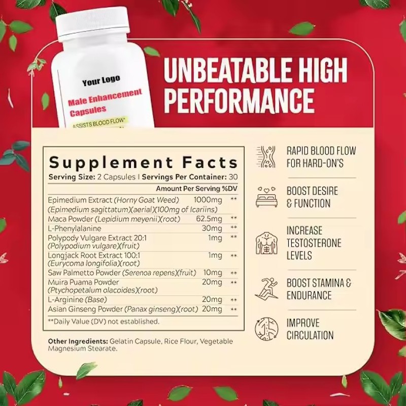 Male Power Enhancement Capsules Adult Libido Enhancer Energy Pills Gummy Candy Dosage Form Safe