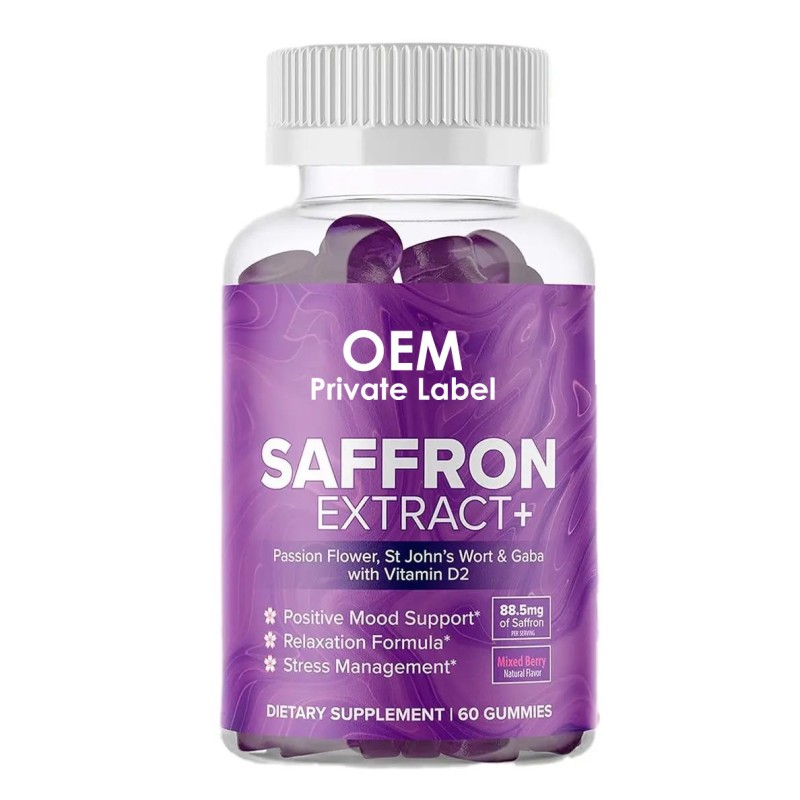 Custom OEM Private Label Formula Adult Focus Mood Enhancement Saffron Gummy Supplements GABA Saint John's Herbal Supplements