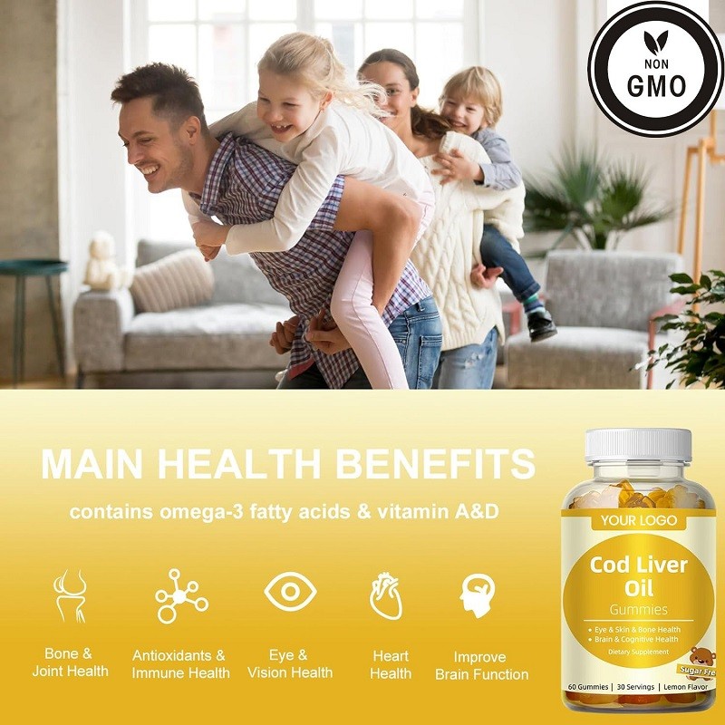 Fish Liver Oil Soft Candy Gummy Supplement to Improve Brain Cognition Eyes Skin Bones Health Antioxidant