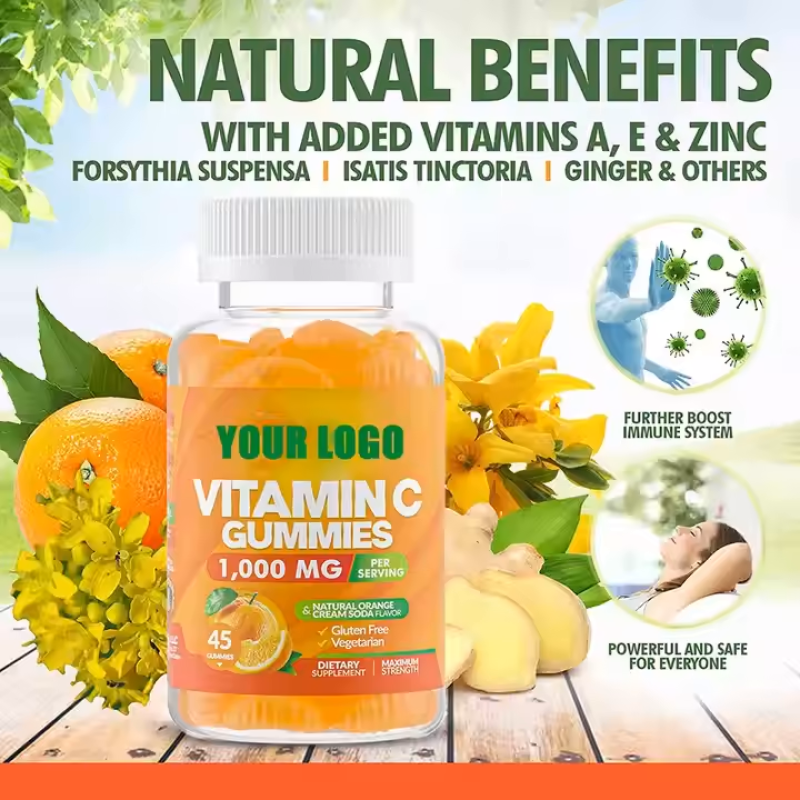 High Potency 1000mg Vitamin C Gummies with Herbal Extracts for Immune Support Adults & Children Vegetarian Gummy Supplement