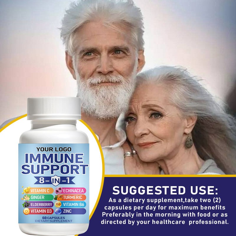 8-in-1 Immune Defense Booster Capsules: Zinc , Vitamin D3 , Vitamin C, Turmeric Curcumin Ginger for Adults Immunity Support