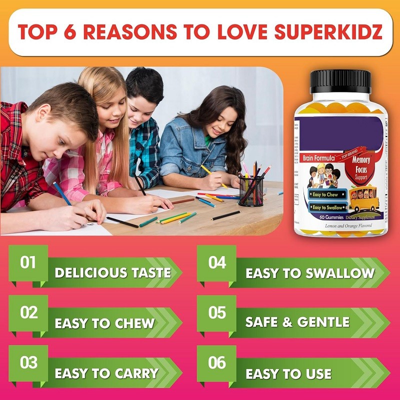 High Brain Memory Gummy Brain Focus Booster Gummy with Vitamins Children's Brain Health Gummy Improve Concentration