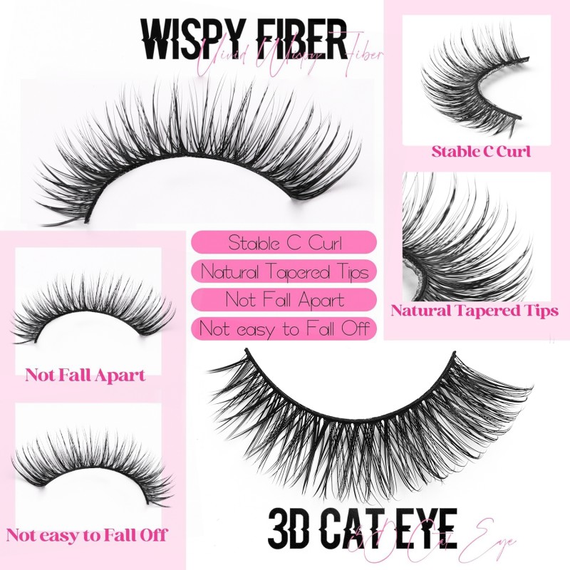 Cat Eye Lash Strips Supplier - 10 Pairs Faux Mink 6D Natural