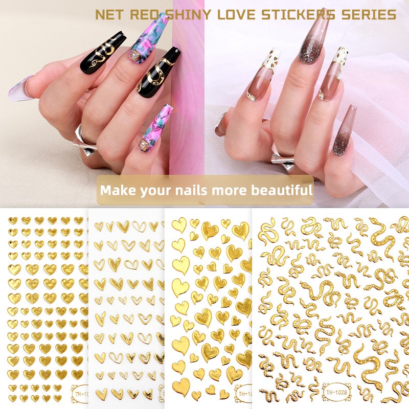 3D Nail Stickers Supplier - Factory Price 4 Sheets Gold Flower