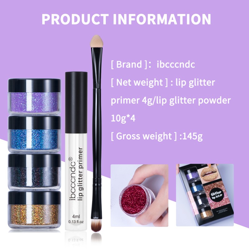 Lip Glitter Kit Manufacturer - 4 Colors High Pigmented Powder