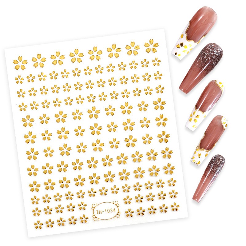 3D Nail Stickers Supplier - Factory Price 4 Sheets Gold Flower