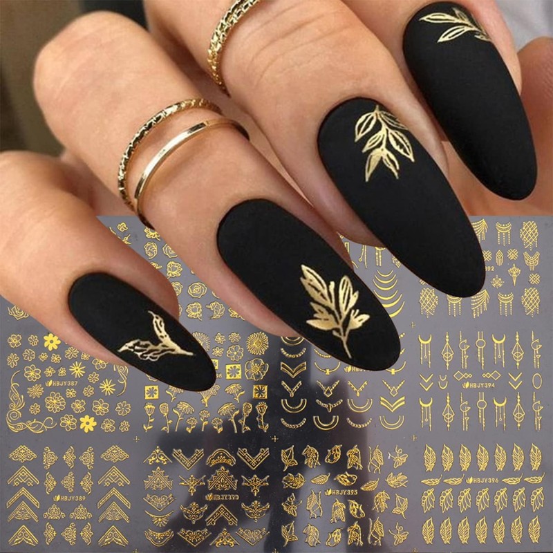 3D Nail Stickers Supplier - Factory Price 4 Sheets Gold Flower