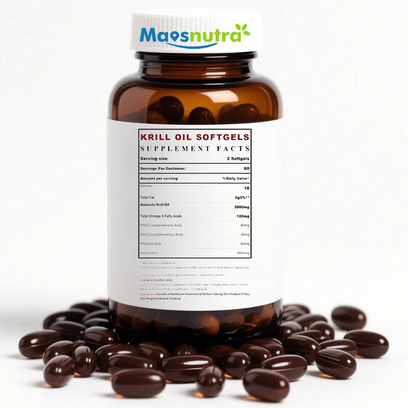 Krill Oil Softgels Manufacturer - Private Label, 750mg, 40% Phospholipids, 60 Count