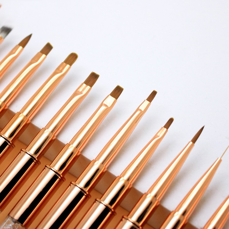 Nail Liner Brush Manufacturer - Customized Rose Gold Long Fine Design with Rhinestone Metal