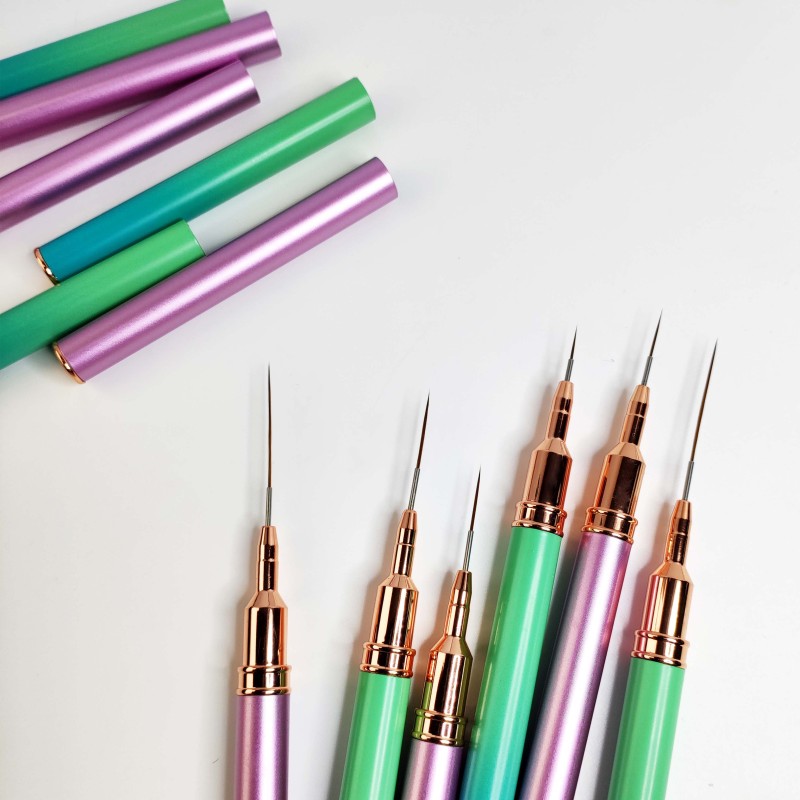Nail Art Liner Brush Supplier - Green UV Gel Painting Brushes Customized Logo Long Fine Designs