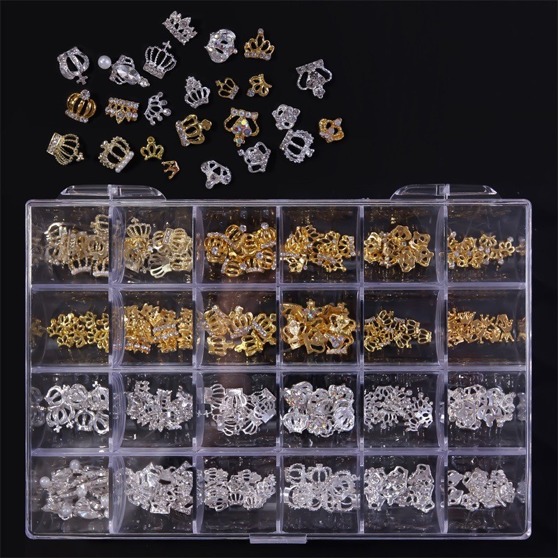3D Nail Charms Manufacturer - 24Grid/Box Luxury Famous Brand Jewelry Designer Crown Metal