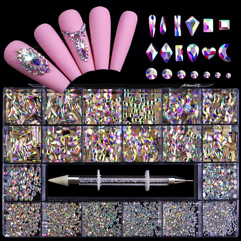 Nail Rhinestone Box Factory - New Fashion 3100pcs Crystal AB Rainbow Mix Shape Diamond