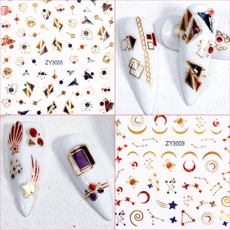 3D Space Nail Sticker Manufacturer - Art Design Laser Long Lasting Star Moon Pattern Polish