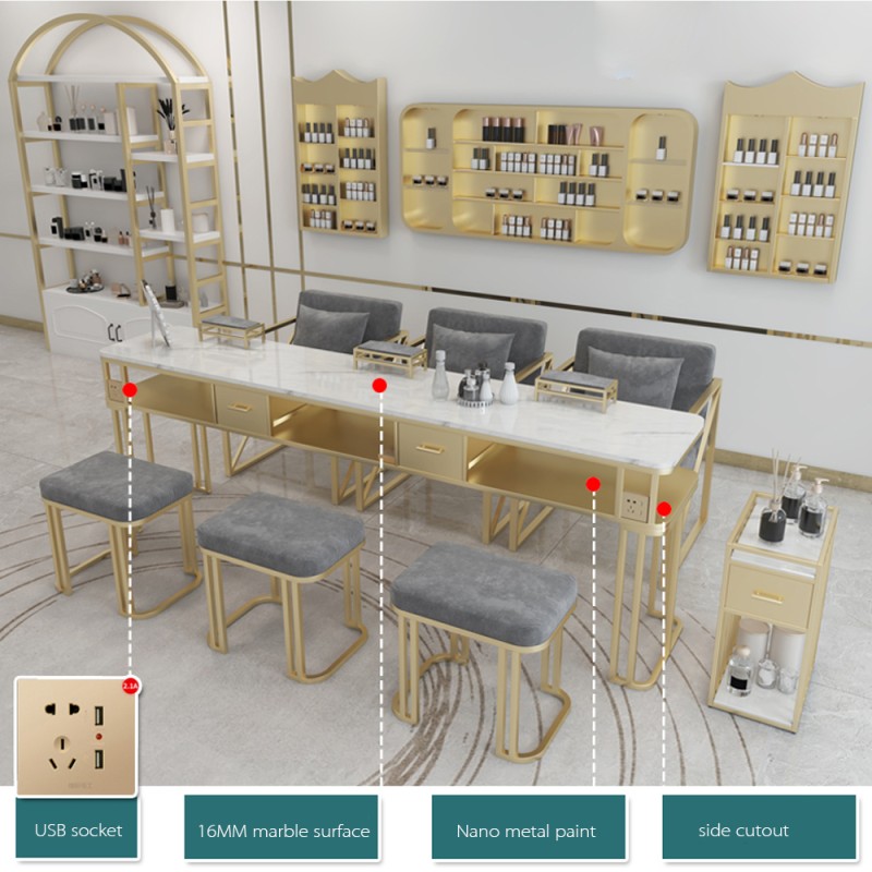 Portable Nail Table Supplier - Salon Bar Table Luxury Marble Desk with Socket Technician
