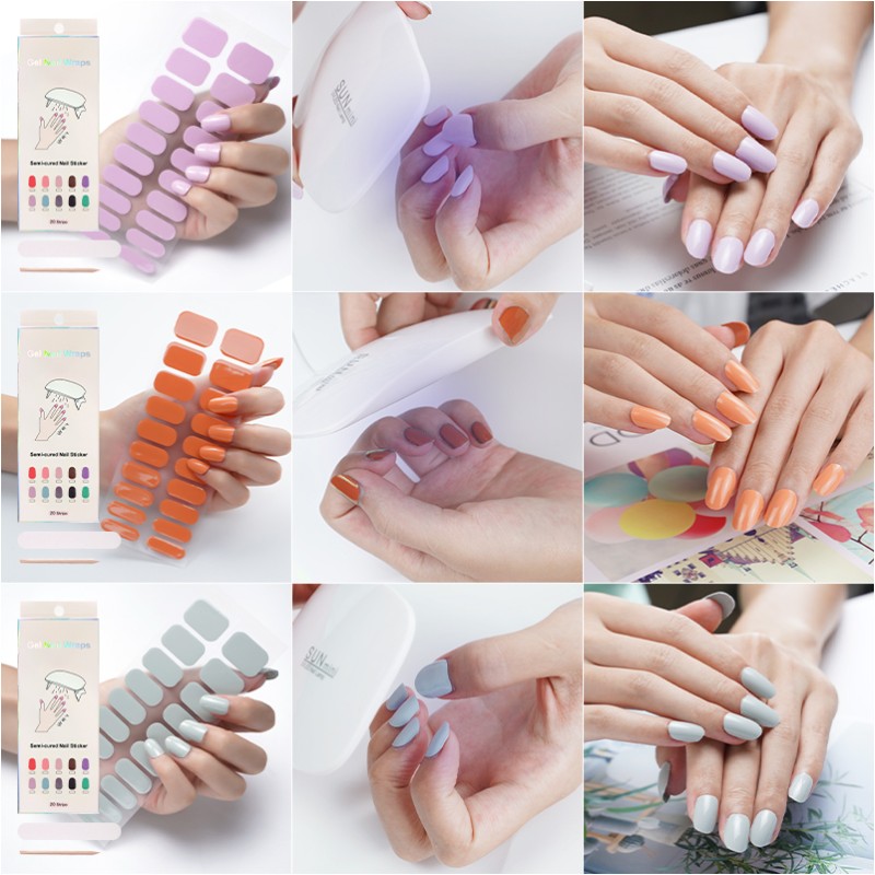 Nail Wraps Manufacturer - Custom Non-Toxic Glitter Semi Cured Gel Sticker Need Dry Lamp