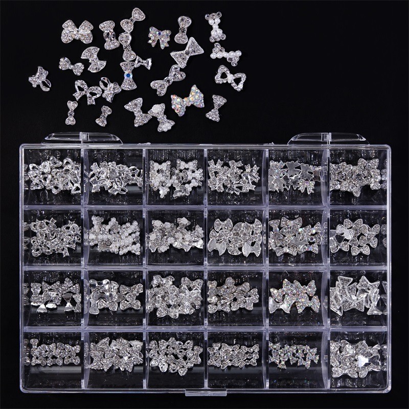 3D Nail Charms Manufacturer - 24Grid/Box Luxury Famous Brand Jewelry Designer Crown Metal