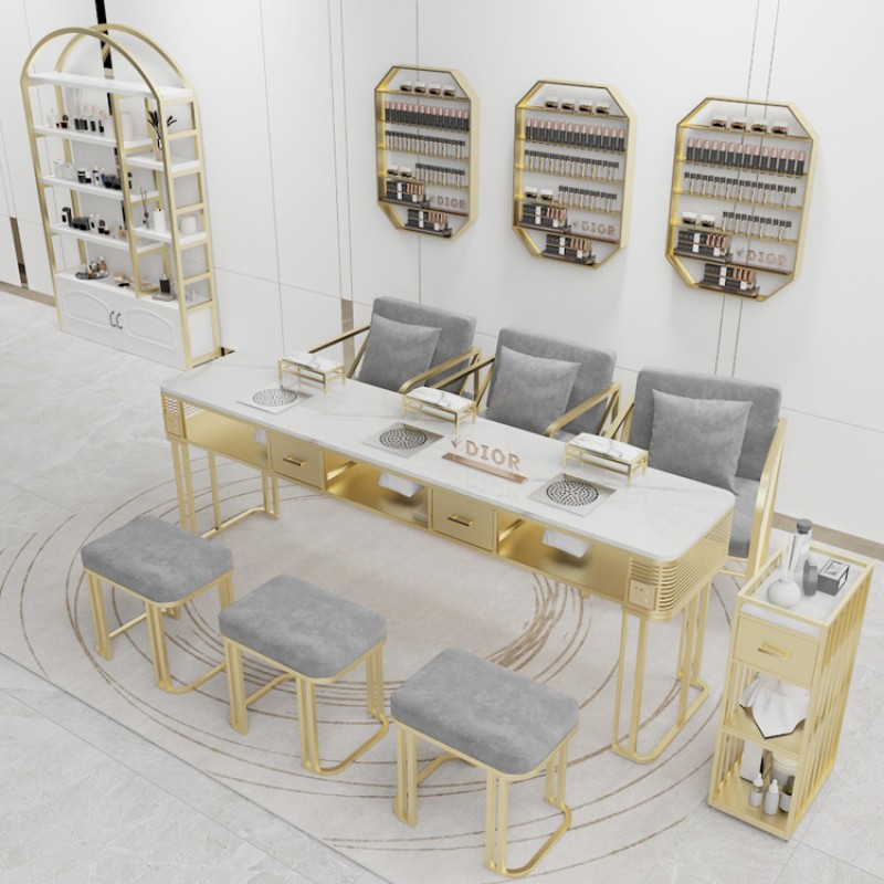 Manicure Table Furniture Manufacturer - Modern Marble Desk with Dust Collector and Storage