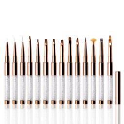 Nail Liner Brush Manufacturer - Customized Rose Gold Long Fine Design with Rhinestone Metal
